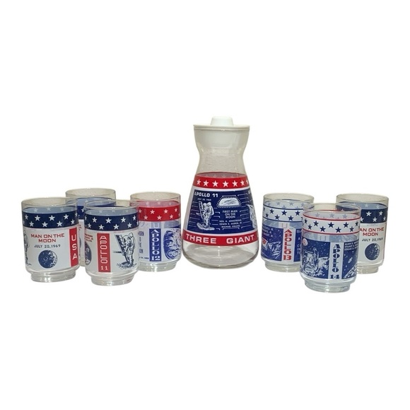 Vintage Libbey Nasa Apollo Missions 11-14 Carafe and Glass Set - Picture 1 of 6